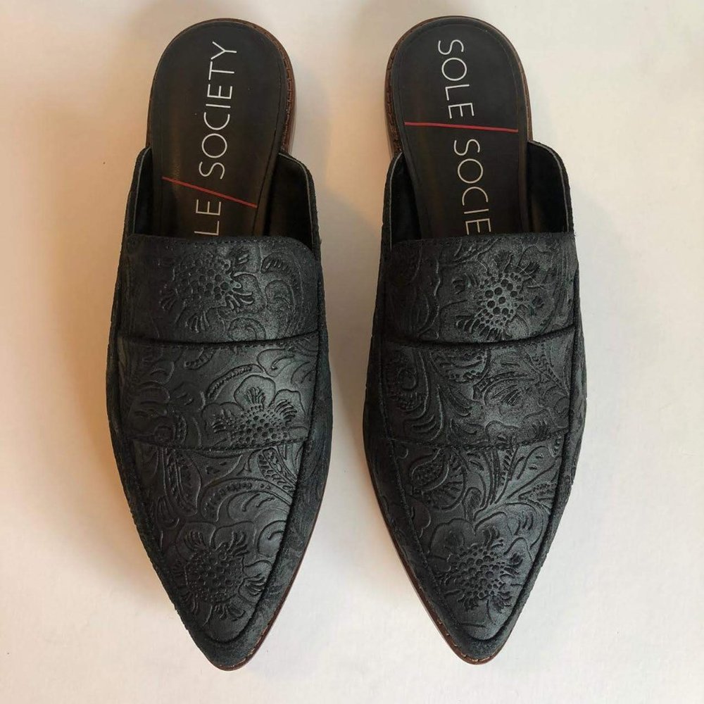 Sole Society Aura Embossed Slide On Mules